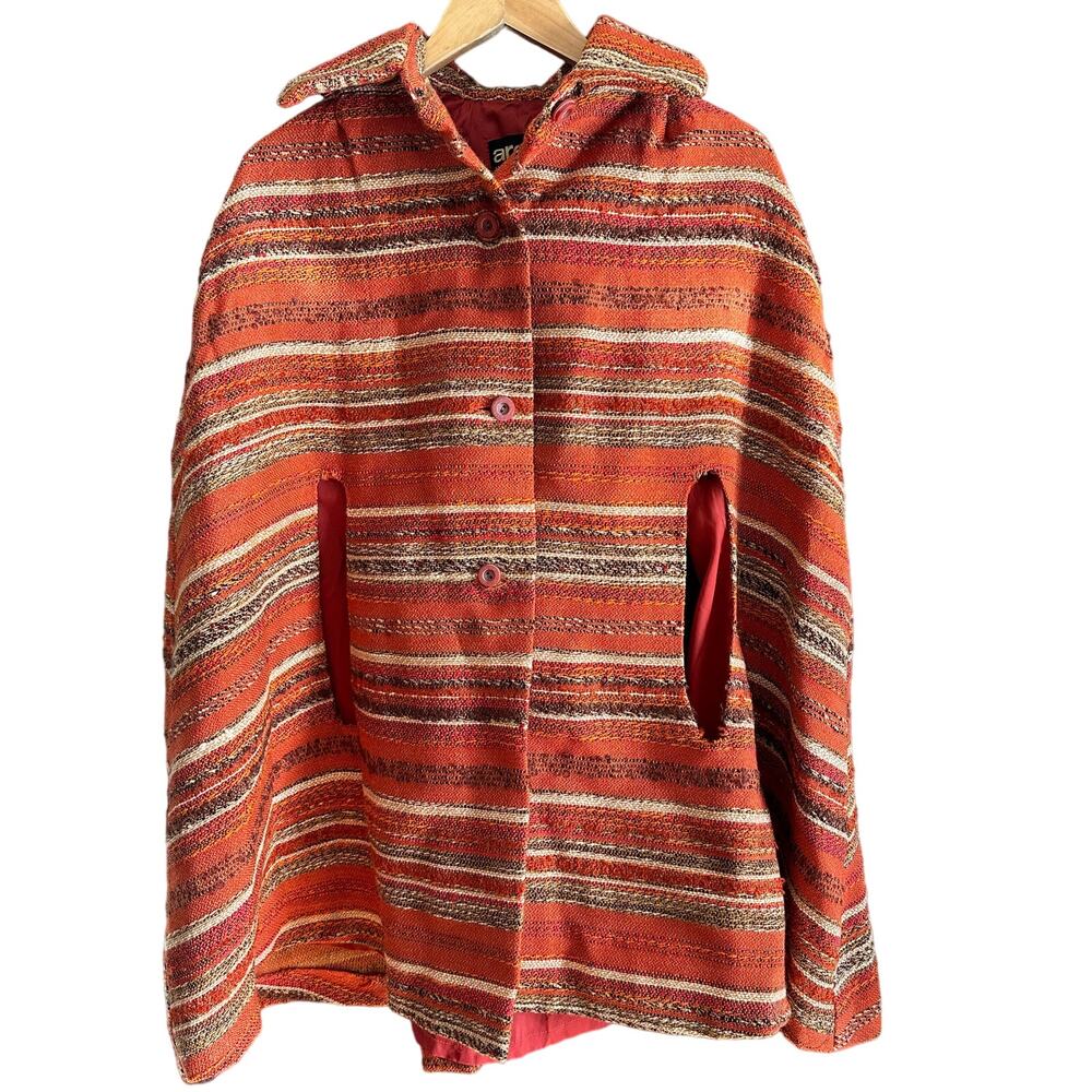 70s Vintage AROLA | Orange Finnish Wool Woven Cape Retro, Boho | One Size